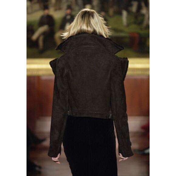 Ralph Lauren Collection Black Shearling Jacket Embroidered Velvet Formal Runway - Picture 2 of 16